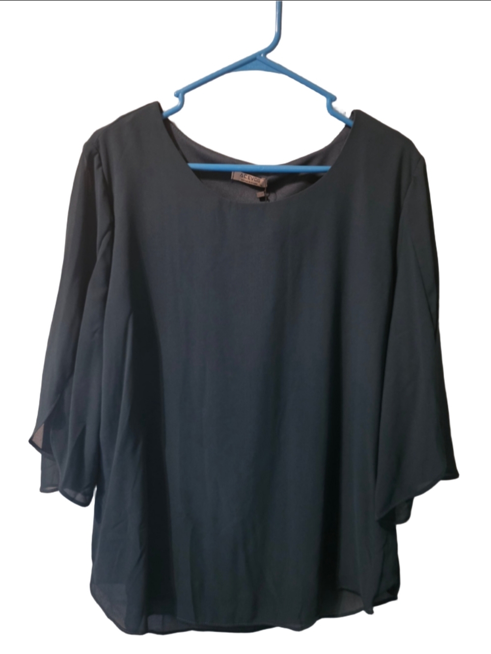 Women's ACEVOG Blouse XL dark blue Chiffon Bell Sleeve Top